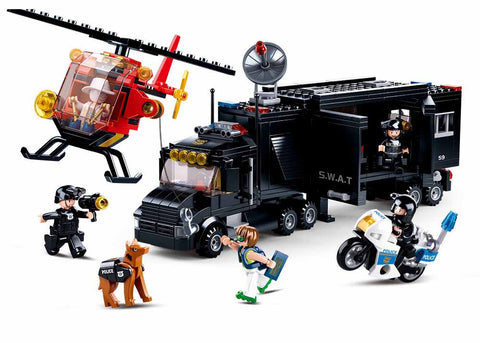 Police Swat Team Command Truck and Helicopter B0659 - 540 Pcs