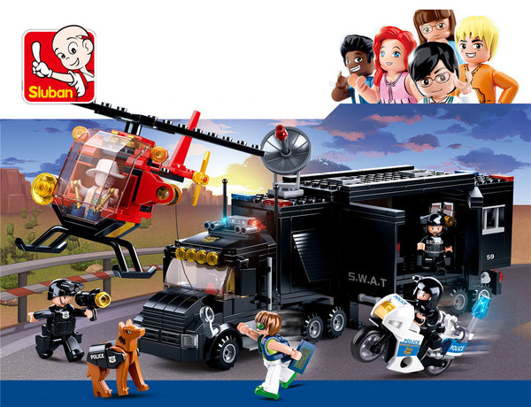 Police Swat Team Command Truck and Helicopter B0659 - 540 Pcs