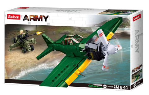 Sluban WWII A6M Zero Japanese Fighter with AA gun - 552 Pieces - M38-B1108