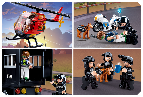 Police Swat Team Command Truck and Helicopter B0659 - 540 Pcs