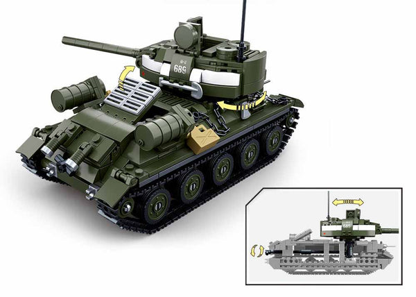 Sluban T-34 Medium WW2 Tank with Mini Figures ( 2 in 1 Set ) - 687 Pieces - M38-B0689