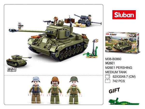 Sluban WWII Pershing M26 US Battle Tank with Field Canon - 742 Pcs - M38-B0860