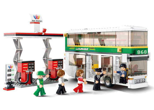Double Decker Bus and Gas Station