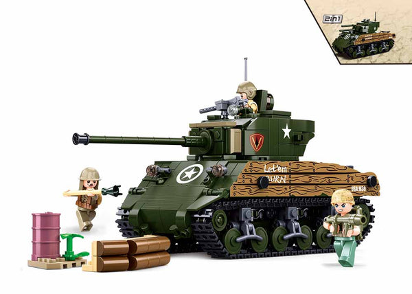 WWII Pacific Sherman M4A3 Battle Tank - 715 Pieces - M38-B1110