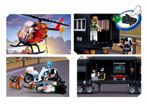 Police Swat Team Command Truck and Helicopter B0659 - 540 Pcs