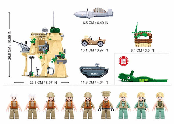 WW2 Battle of Iwo Jima  - Landing Craft & Bunker Set M38-B1111 - 1124 Pieces