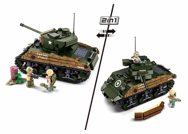 WWII Pacific Sherman M4A3 Battle Tank - 715 Pieces - M38-B1110