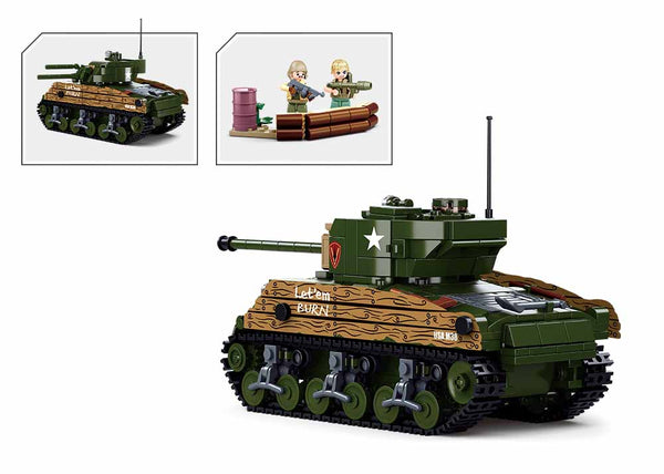 WWII Pacific Sherman M4A3 Battle Tank - 715 Pieces - M38-B1110