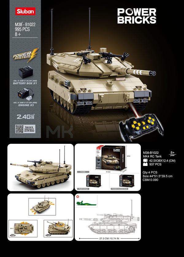 Large Merkava MK4 Modern Battle Tank M38-B1022 - 937 Pieces Remote Control