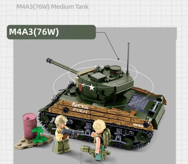 WWII Pacific Sherman M4A3 Battle Tank - 715 Pieces - M38-B1110