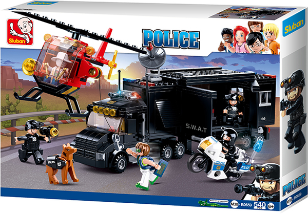 Police Swat Team Command Truck and Helicopter B0659 - 540 Pcs
