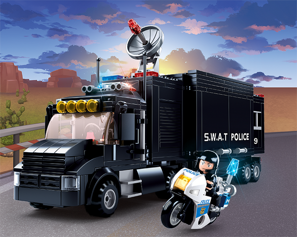 Police Swat Team Command Truck and Helicopter B0659 - 540 Pcs