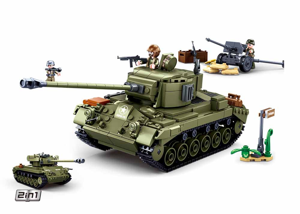 Sluban WWII-Medium Tank M26E1/Super Pershing Building Blocks Toy, 2 in 1  Educational Learning Construction Toys Set for Kids Boys Grils Ages 6 and  up