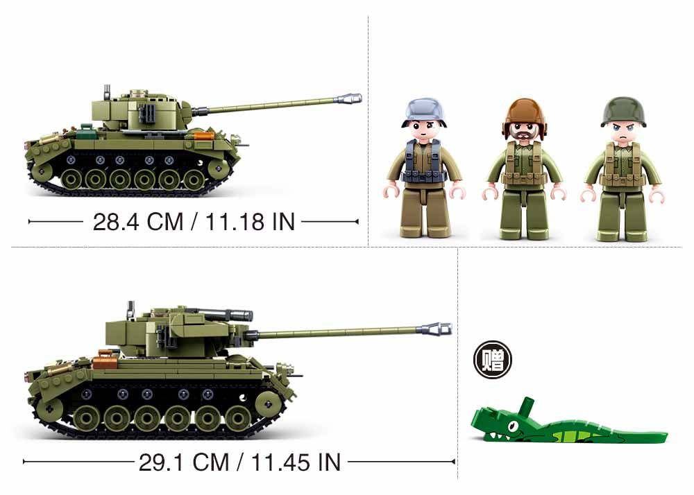 Sluban Building Block Toys WW2 Army M26E1 Pershing Medium Tank 742PCS  Bricks B0860 Military Construction Fit With Leading Brands