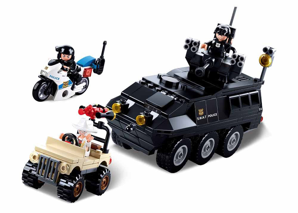 Police Swat Vehicle and Motorcycle and Jeep - B0655 Sluban North America