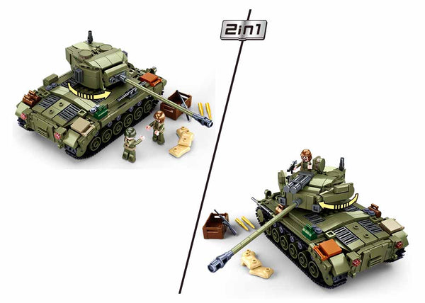 Sluban WWII Pershing M26 US Battle Tank with Field Canon - 742 Pcs - M38-B0860