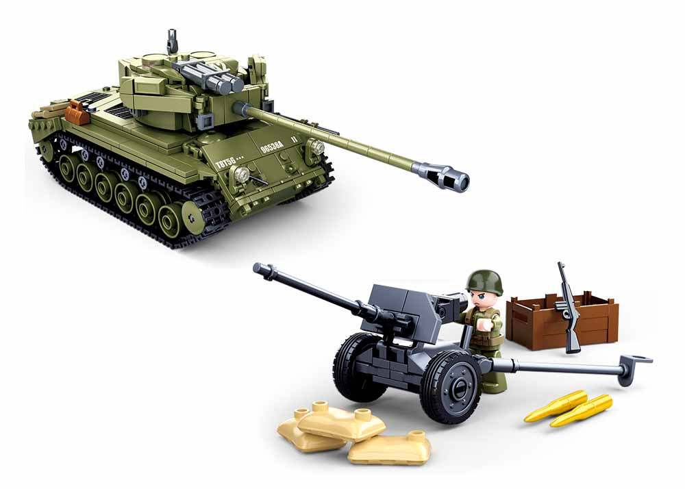 Sluban WWII Pershing M26 US Battle Tank with Field Canon - 742 Pcs - M