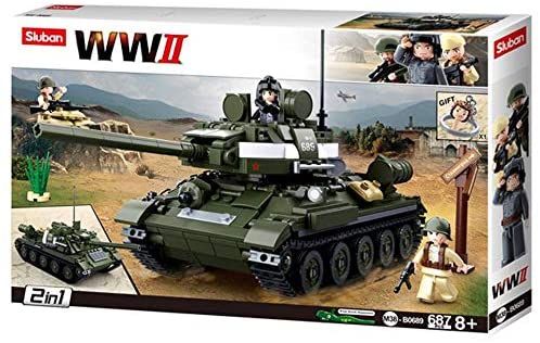 Sluban T-34 Medium WW2 Tank with Mini Figures ( 2 in 1 Set ) - 687 Pieces -  M38-B0689