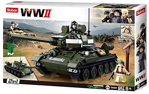 Sluban T-34 Medium WW2 Tank with Mini Figures ( 2 in 1 Set ) - 687 Pieces - M38-B0689
