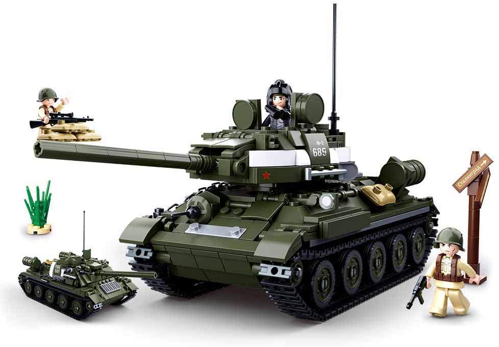 Sluban T-34 Medium WW2 Tank with Mini Figures ( 2 in 1 Set ) - 687 Pieces -  M38-B0689