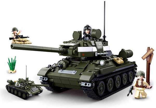 Sluban T-34 Medium WW2 Tank with Mini Figures ( 2 in 1 Set ) - 687 Pieces - M38-B0689