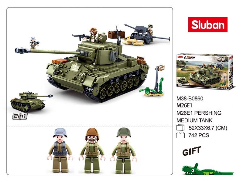 Sluban WWII Pershing M26 US Battle Tank with Field Canon - 742 Pcs - M